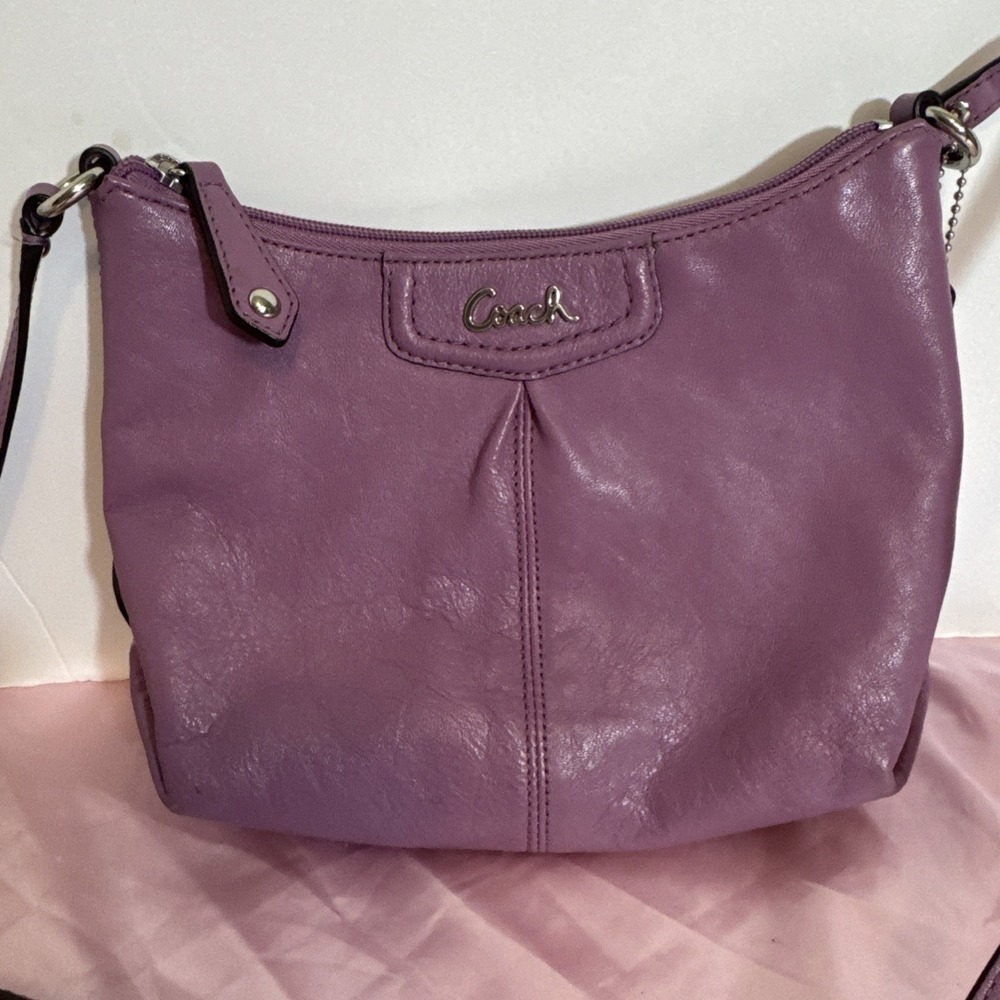 Coach Solid Purple Crossbody Saddlebag Small Satin Lining Silver Hardware Read